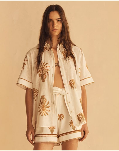 AUR OCEA - Dalla Palma Embroidered Cuffed Short Sleeve Shirt