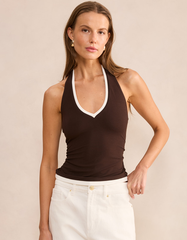 Forever New - Angelica Contrast Bind Halter Neck Top