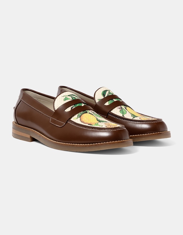 Duke + Dexter - Wilde Chestnut Lemon Raffia Penny Loafer - Men's