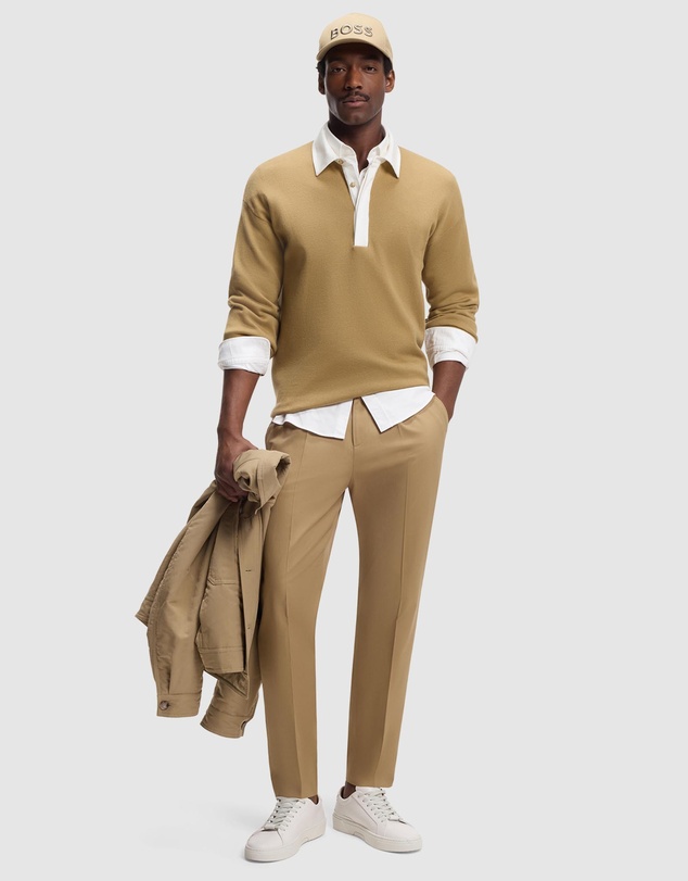 BOSS - Contrast-Collar Sweater in Cotton and Virgin Wool