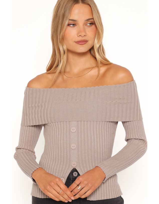 Petal & Pup - Lulla Ribbed Off Shoulder Top - Taupe