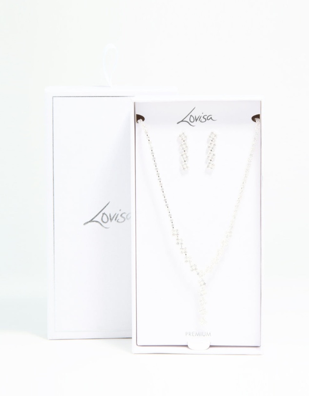 Lovisa - Silver Plated Cubic Zirconia Diamond Shaped Necklace & Earrings Set