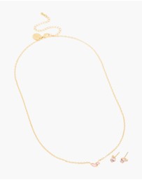 Lovisa - Waterproof Gold Plated Stainless Steel October Pink Cubic Zirconia Birthstone Necklace & Earrings Set