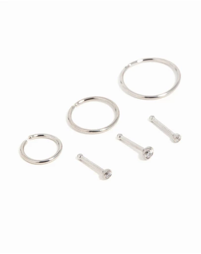 Lovisa - Titanium Cubic Zirconia Classic Nose Studs & Rings 6-Pack