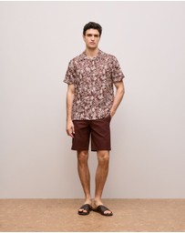 Trenery - Etch Linen Camp Shirt in Deep Red