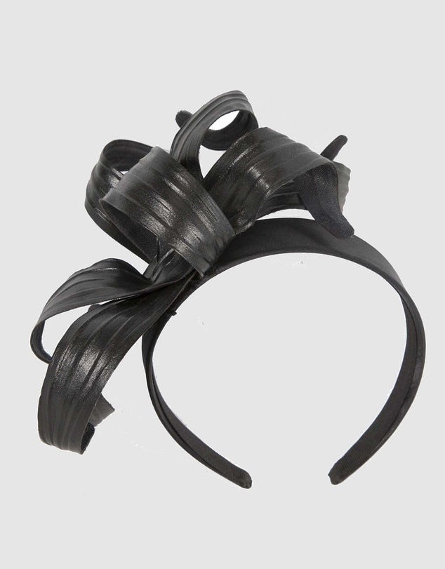 Max Alexander - Leather Leafs Black Headband Fascinator