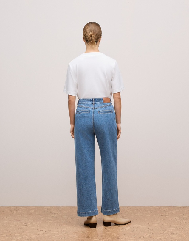 Trenery - Australian Cotton Blend Denim Tailored Pant in Mid Blue