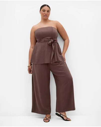 City Chic - Plus size Haven Strapless Tie Top - chocolate