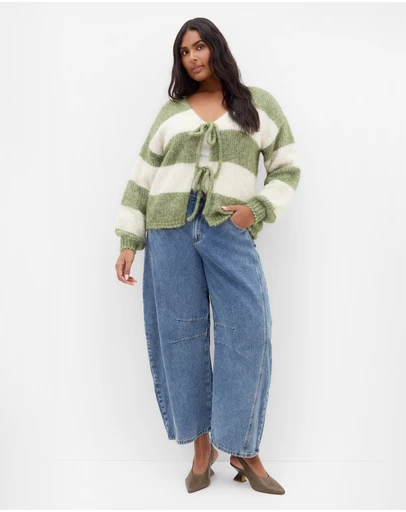 City Chic - Willow Stripe Tie Cardigan