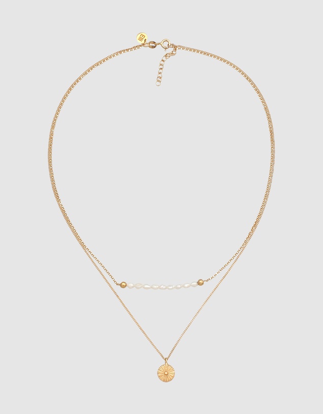 Elli Jewelry - Sun Pearl Layered Necklace in Gold-Plated 925 Silver