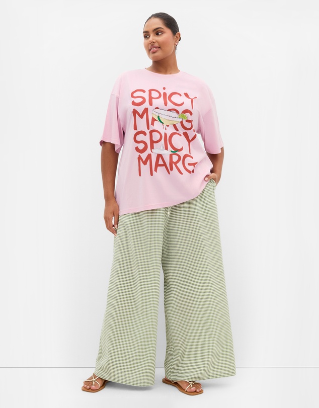 City Chic - Plus size Oversized Margarita Print Tee - pink