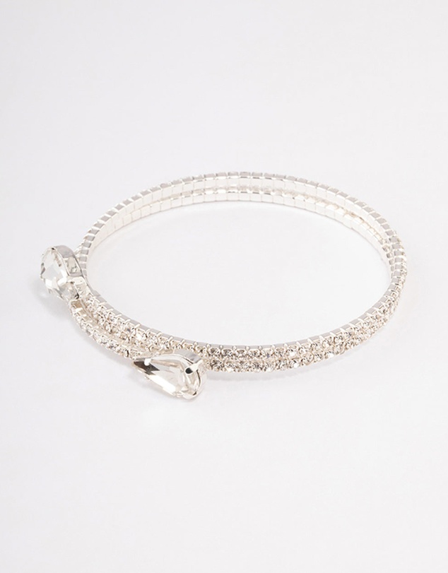 Lovisa - Silver Diamante Pearl Double Row Bangle