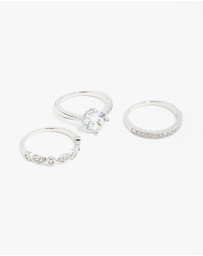 Lovisa - Silver Round Stone Cubic Zirconia Triple Ring Stack