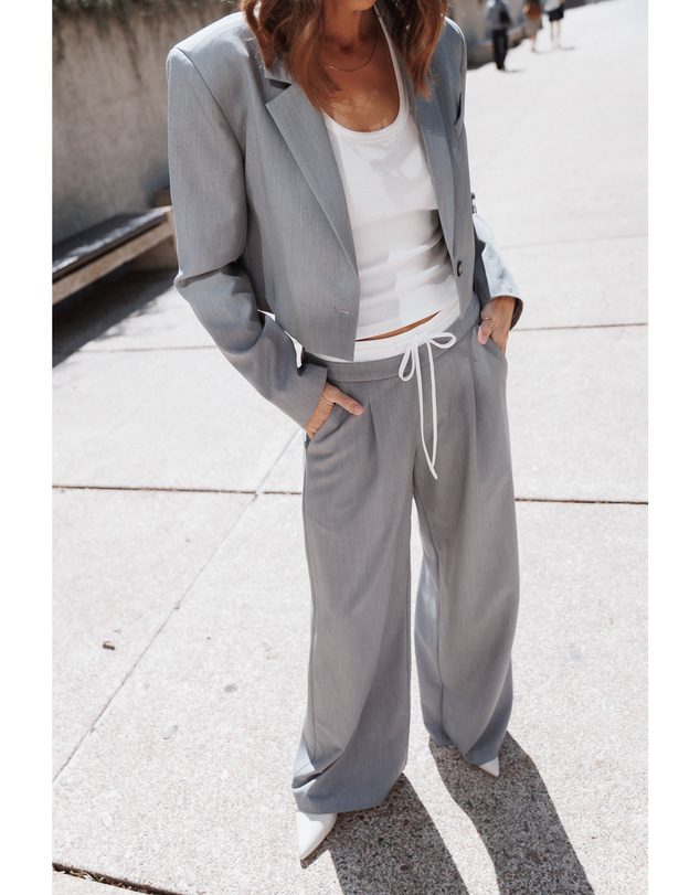 Petal & Pup - Drapey Double Waistband Relaxed Trousers - Heather Grey