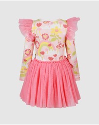 Rock Your Kid - Mushroom World Long Sleeve Circus Frill Dress in Coral