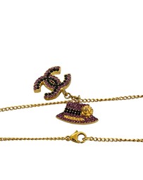Pre-Loved by Azura Reborn - Pre-Loved Gold Plated Rhinestone CC and Camellia Hat Pendant Necklace