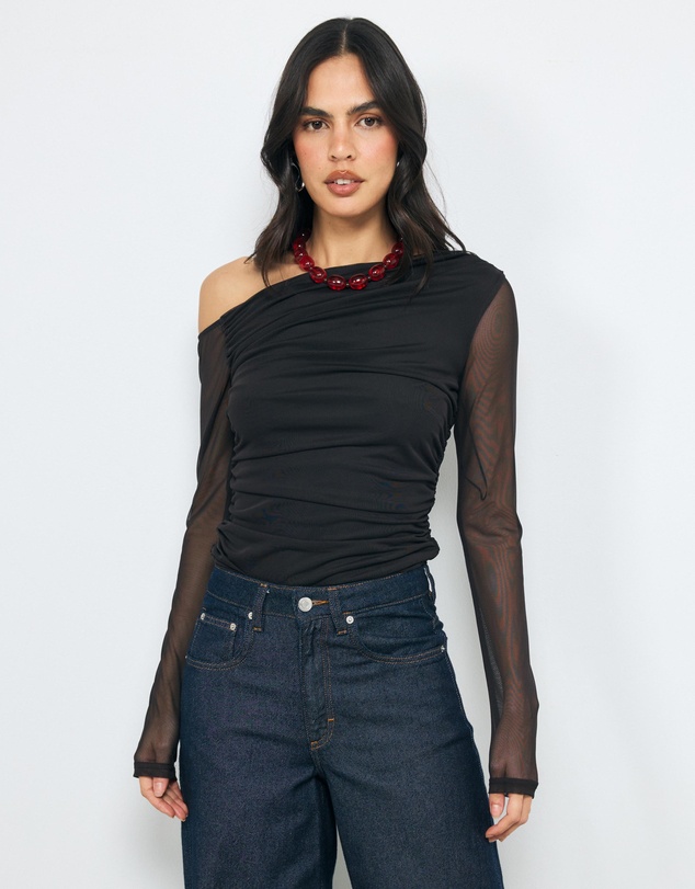 AERE - Chloe Off Shoulder Mesh Top