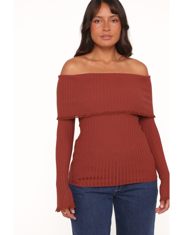 Petal & Pup - Sirmione Off Shoulder Pointelle Top - Burgundy