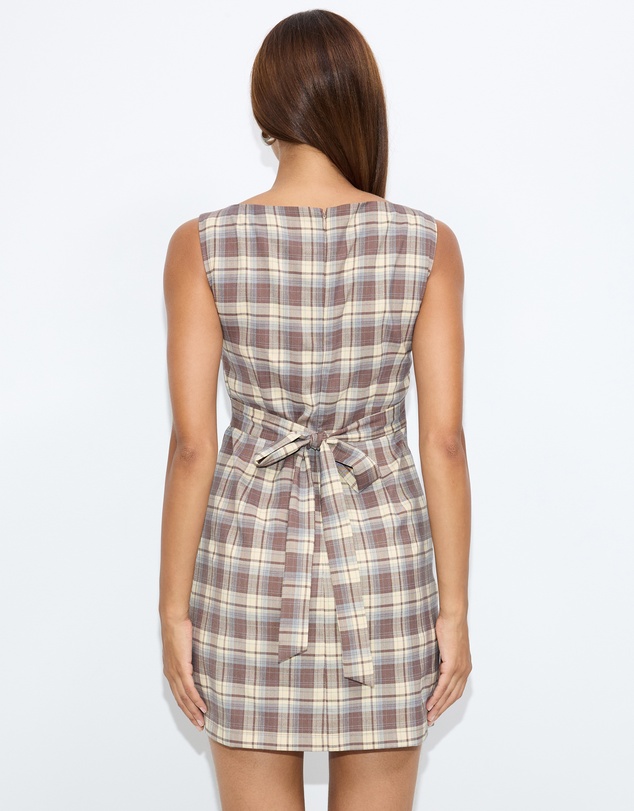 Dazie - Nori Boat Neck Check Mini Dress