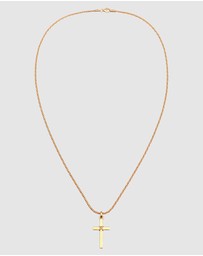 Kuzzoi - ICONIC EXCLUSIVE - Necklace Men Cross Flat Cord 925 Sterling Silver Gold Plated