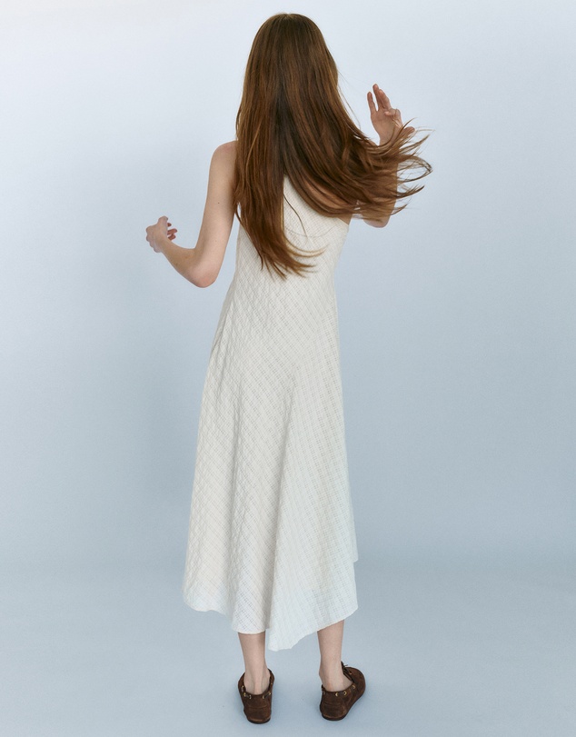 M.N.G - Asymmetric Textured Checkered Dress