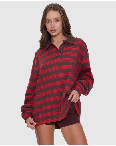 Thrills - Conditions Apply Stripe Long Sleeve Polo