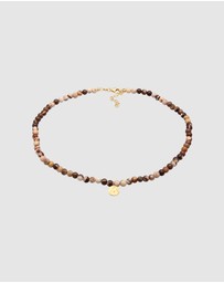 Elli Jewelry - Necklace Pearl Platelet Boho with Jasper Gemstones in 925 Sterling Silver Gold Plated