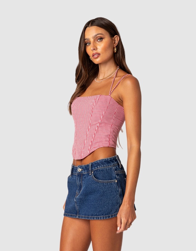 EDIKTED - Pippa Gingham Lace Up Corset