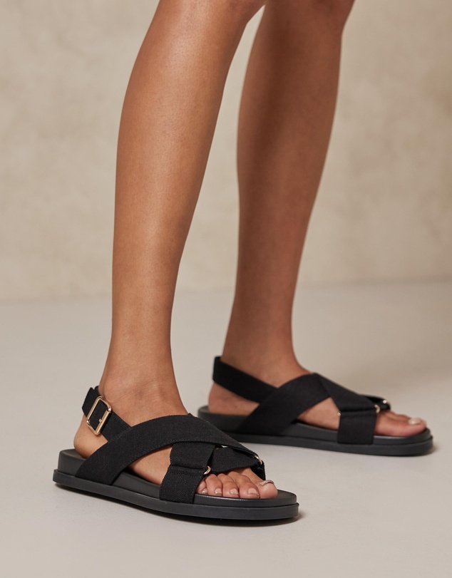 AERE - Linen Crossover Footbed Sandals