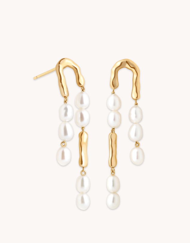 Astrid & Miyu - Pearl & Molten Drop 18ct Gold Plated Studs