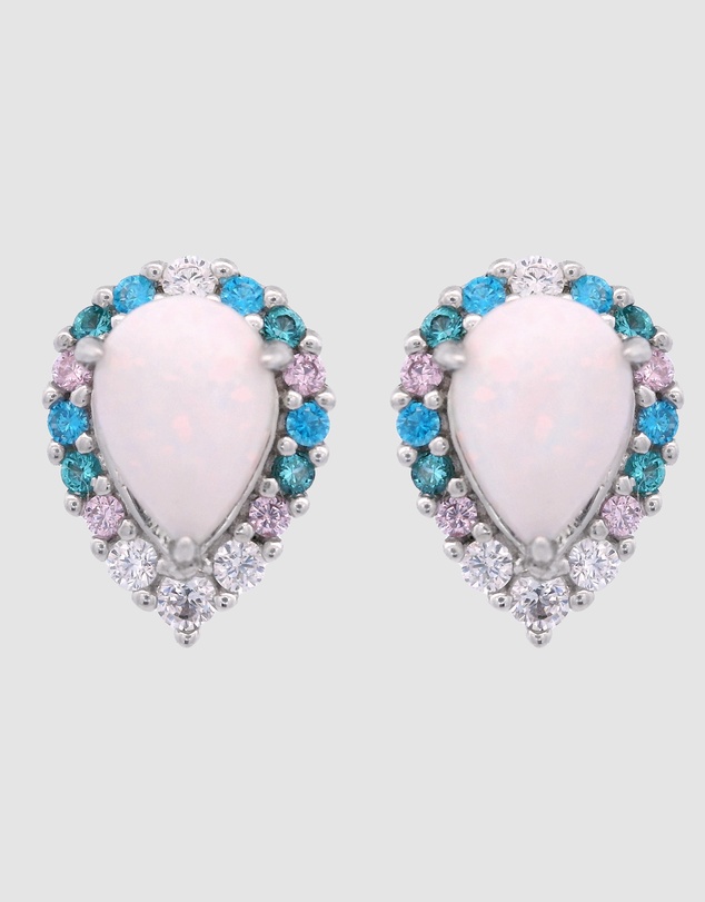 Georgini - GEORGINI WISTERIA CREATED OPAL FLORIBUNDA STUD EARRINGS SILVER