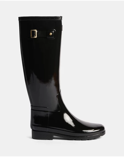 Hunter - Refined Gold Trim Tall Gloss Boots - Women's