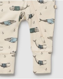 Wilson & Frenchy - Woolly Whales Organic Zipsuit With Feet - Babies