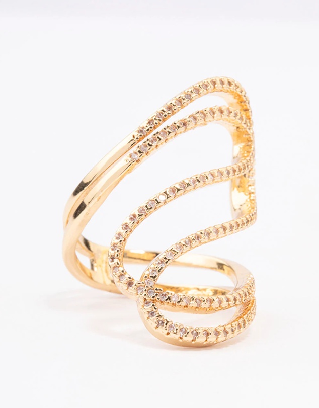 Lovisa - Gold Plated Lovely Ribbon Cubic Zirconia Cocktail Ring