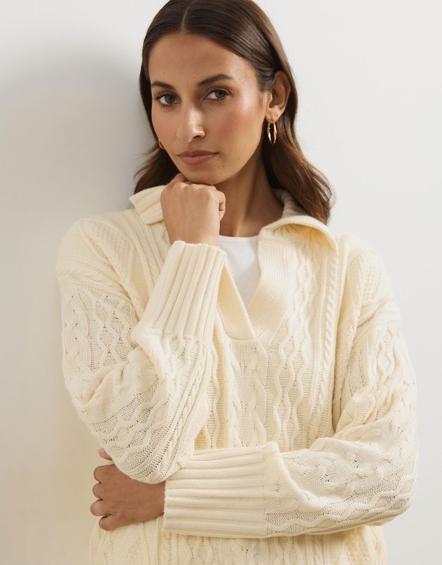 Atmos&Here - Faye Cable Knit Pullover With Collar