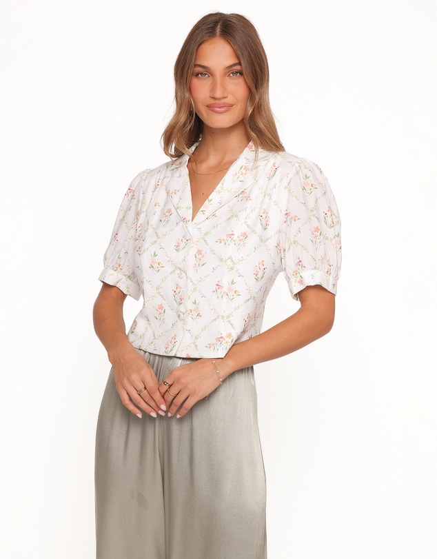 Petal & Pup - Steele Button Front Top - White Vintage Floral