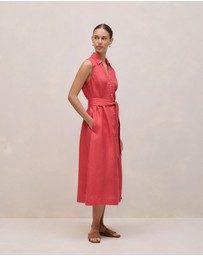 Trenery - Linen Sleeveless Shirt Dress in Crimson