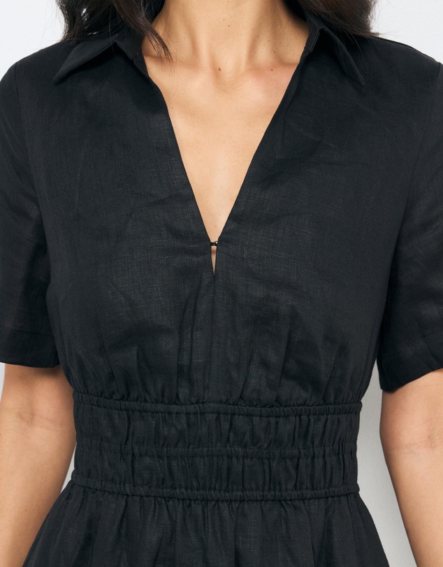 AERE - Ada Shirred Waist Linen Shirt Dress
