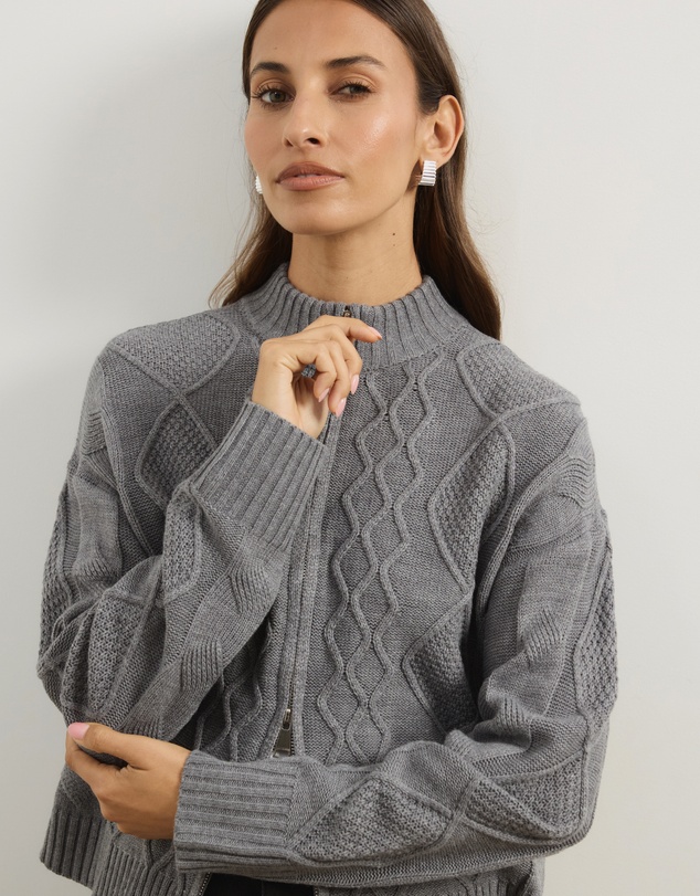 Atmos&Here - Evie Two-Way Zip Cable Knit Cardigan