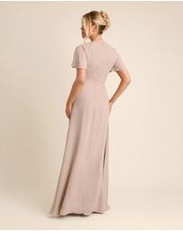 Six Stories - Knot Front Flutter Sleeve Chiffon Bridesmaid Dress