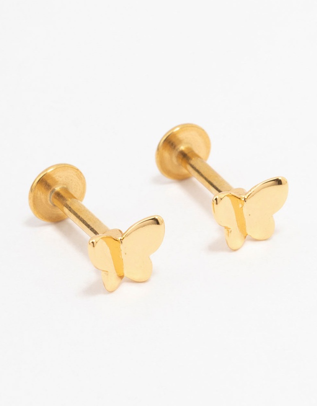 Lovisa - Gold Plated Surgical Steel Metal Butterfly Flat Backs 2-Pack