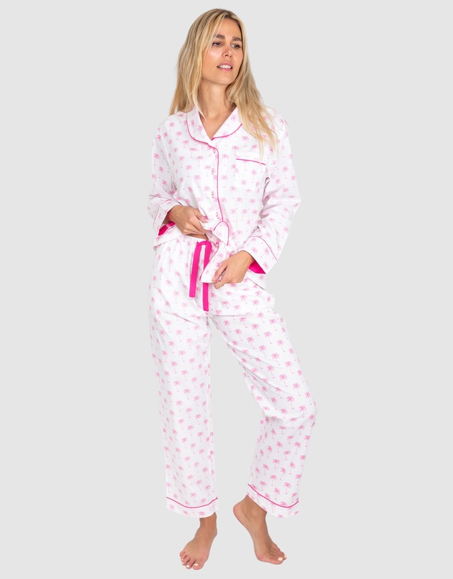Sant And Abel - Women's Pink Palm Tree Long Sleeve Pajama Set
