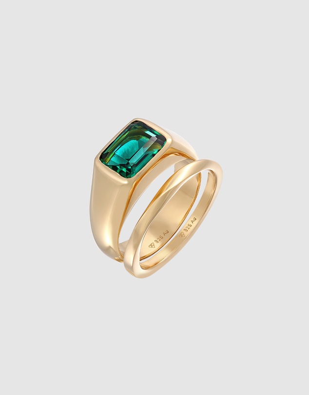 Elli Jewelry - Quartz Ring Set in Gold-Plated 925 Silver