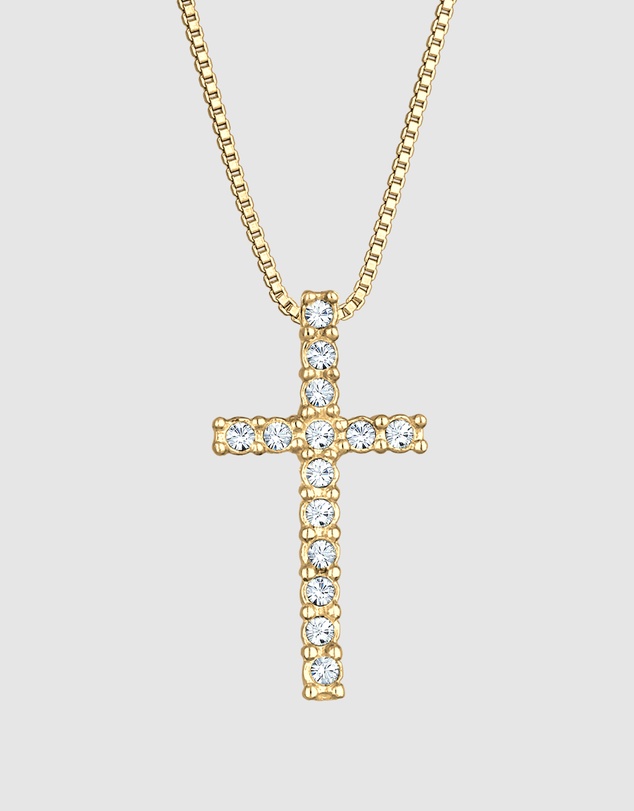 Kuzzoi - ICONIC EXCLUSIVE - Long Necklace with Crystal Cross Pendant in Gold-Plated 925 Sterling Silver
