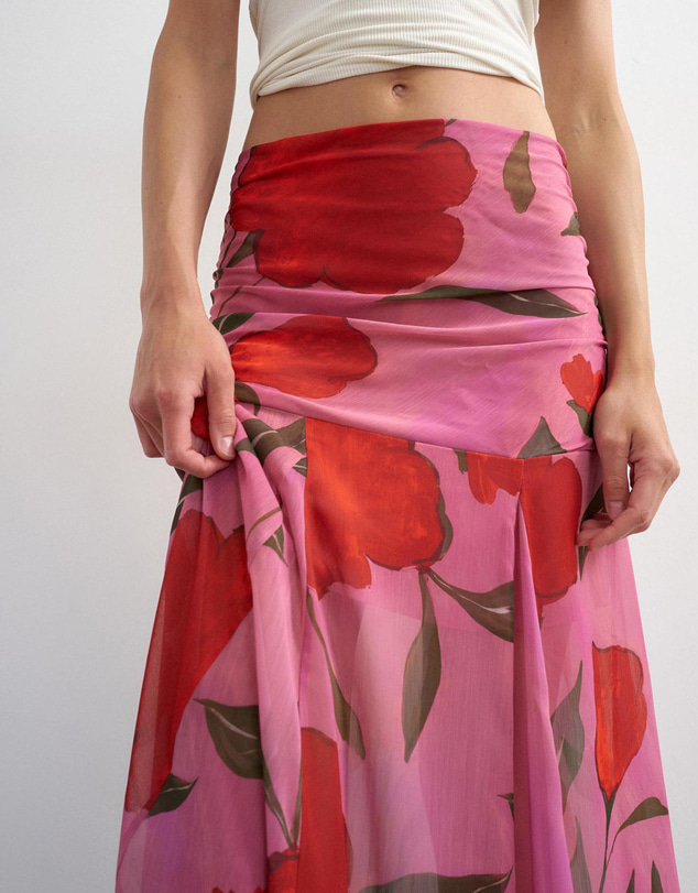 TOPSHOP - Skyler Floral Drop Waist Skirt Woven