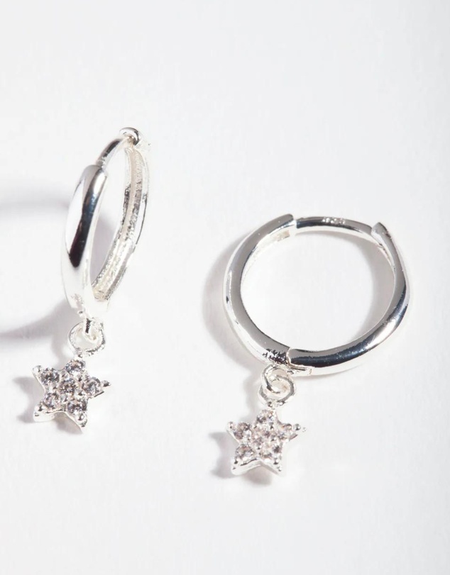 Lovisa - Sterling Silver Diamante Star Huggie Earrings