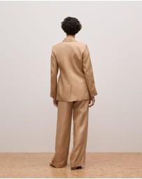Trenery - Linen Twill Double Breasted Blazer in Light Camel