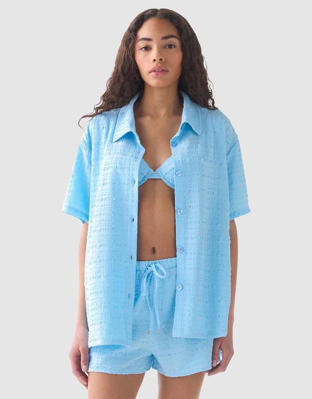 Kate Spade - Seersucker Short Sleeve Beach Shirt Cover-Up