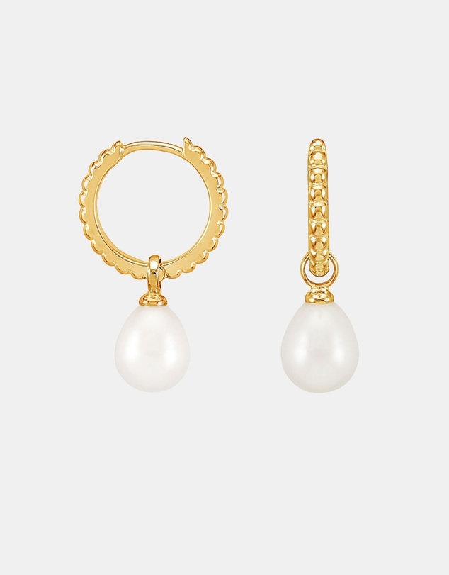Dower & Hall - Women's Timeless Oval Pearl Charm Hoops In Gold Vermeil