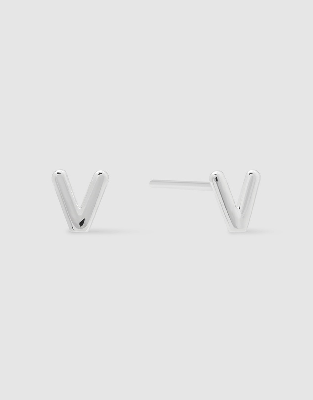 Wanderlust + Co - Alphabet Bubble Silver Stud Earrings - Letter V